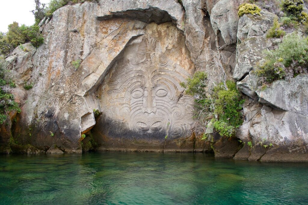 Mine Bay Māori Rock Carvings on Lake Taupo, New Zealand