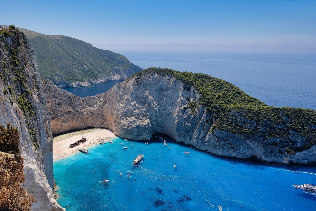 Navagio Beach (Shipwreck Beach) on the island of Zakynthos in the Ionian Sea, Grecce