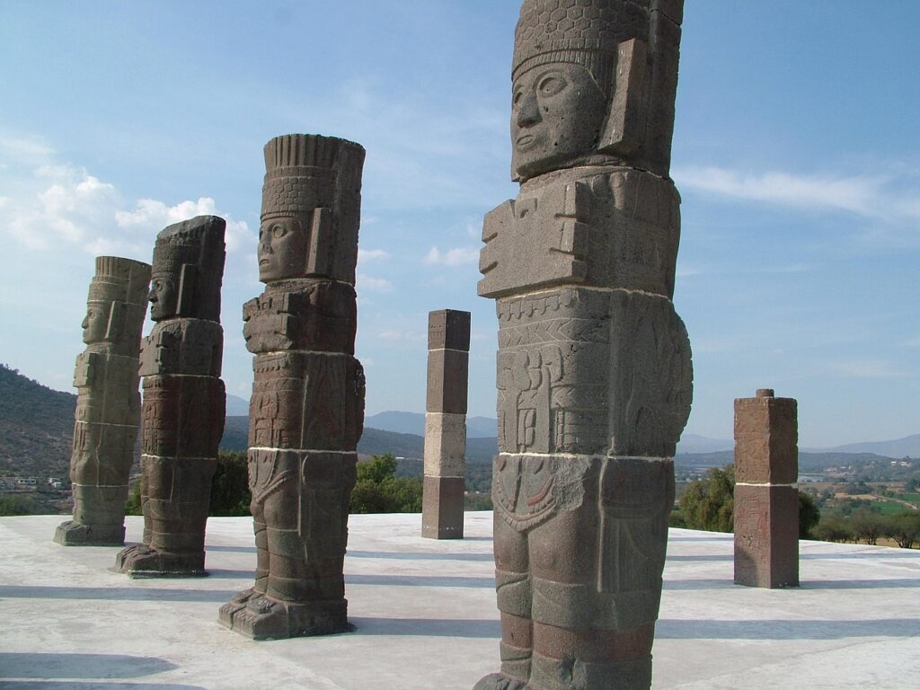Atlantean figures of Tula (Atlantes de Tula), located at the ancient Toltec archaeological site of Tula in the state of Hidalgo, north of Mexico City