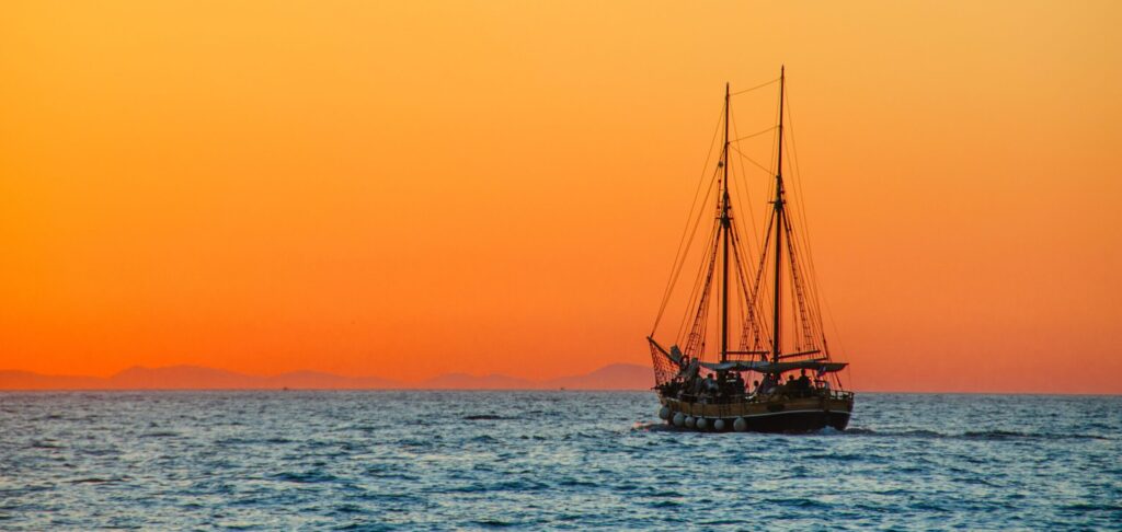 Ship in the Mediterranean sunset